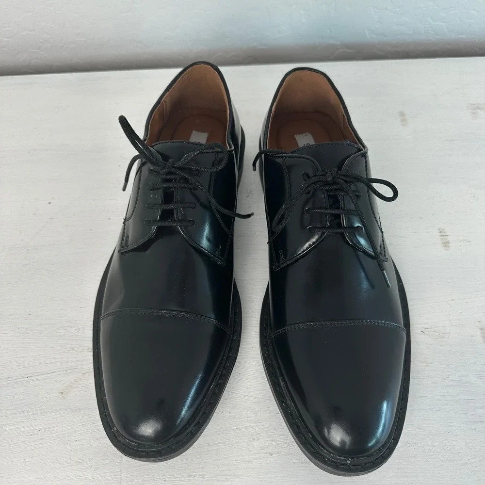 Steve Madden Oxford Shoes Mens 9 P-LUKY Black Leather Cap Toe Dress Shoes